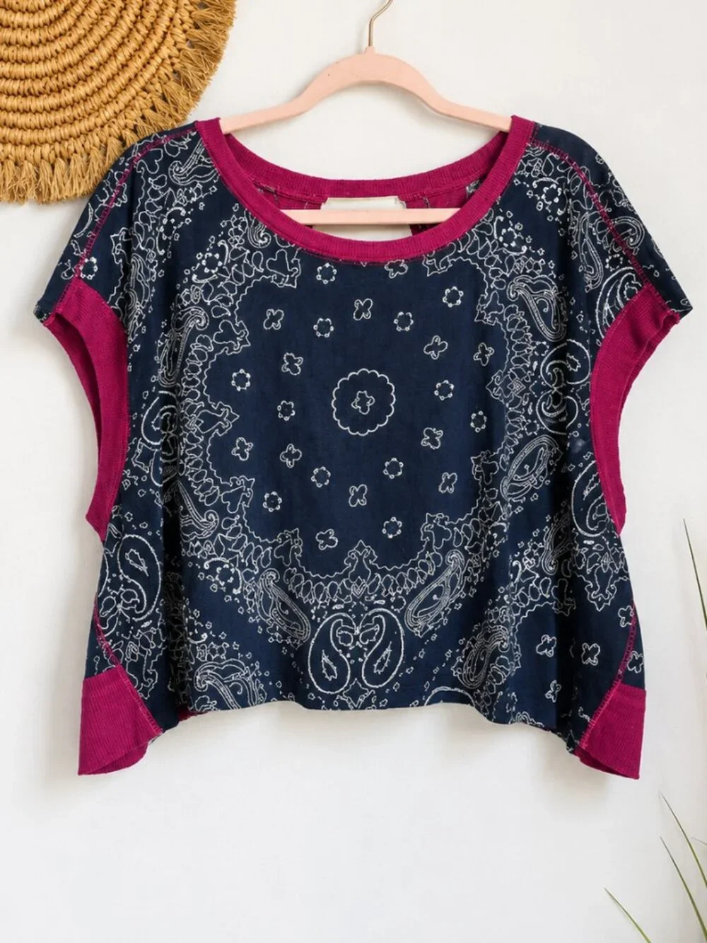 Natural Life NEW Cut It Out Cotton Indigo Bandana Paisley Cover-up Top SZ Large - Picture 2 of 8